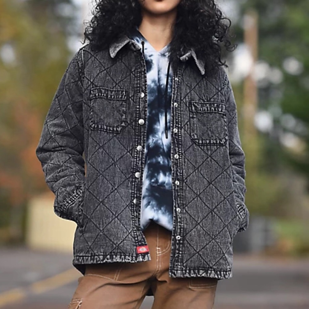 Dickies sz XS Womens Black Wash Denim Corduroy Quilted Chore Jacket Streetwear